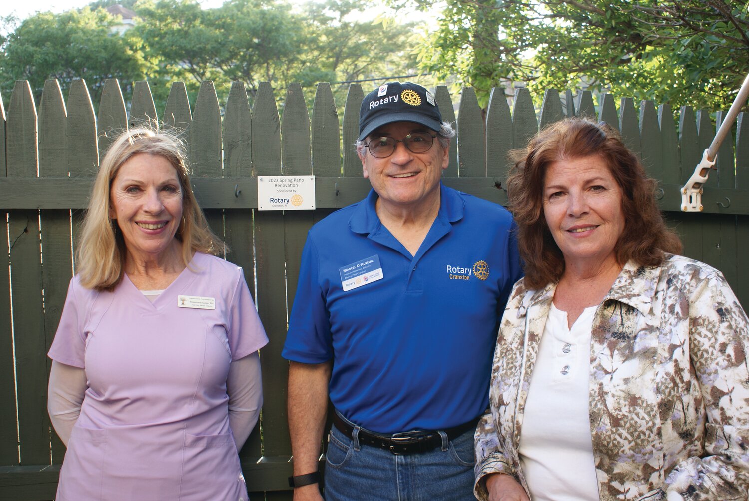 THANK YOU: Director Rosemary Coren (left) stands with Assistant Governor of the Rhode Island Rotary Marcel D’Auteuil (center) and Cranston Rotary Community Service Director Lori Adamo.
